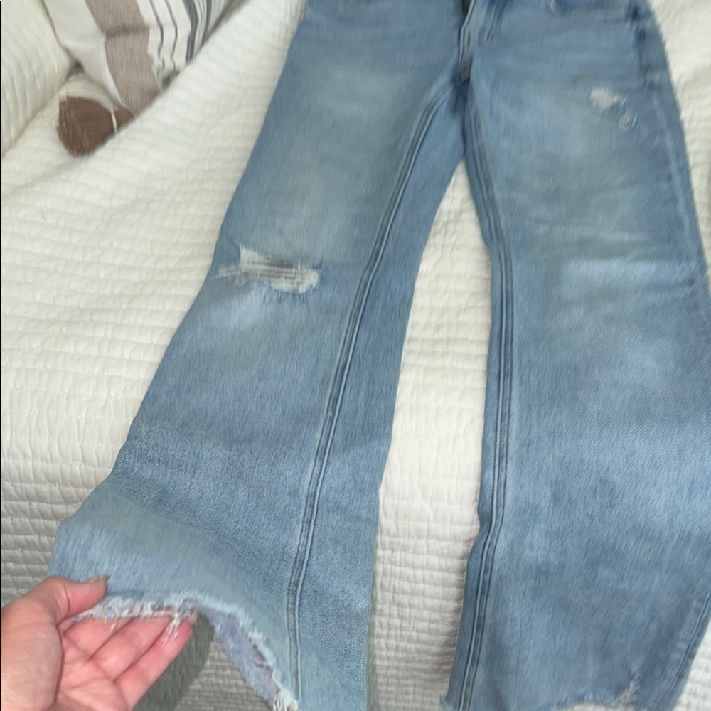 Blue Straight Leg Distressed Jeans